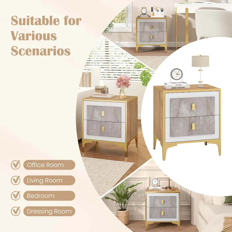 1/2-Piece Nightstand Set with Storage (Faux Marble Finish)