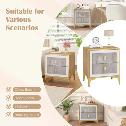 1/2-Piece Nightstand Set with Storage (Faux Marble Finish)