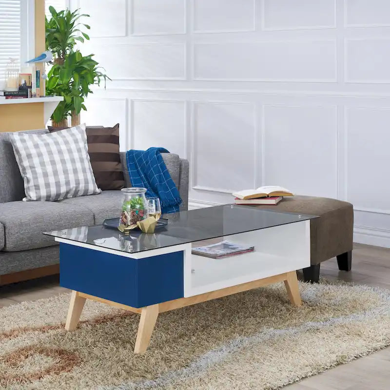 Modern Style 47-Inch Glass-Top Single-Tier Coffee Table