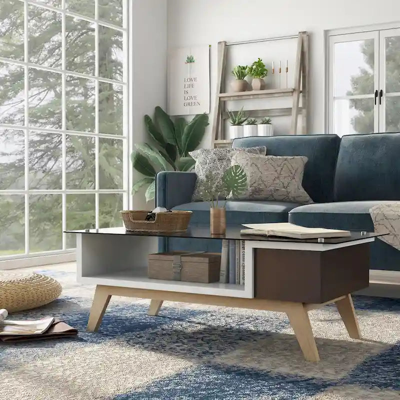 Yini Modern 47-inch Glass Top 1-Shelf Coffee Table by Furniture of America