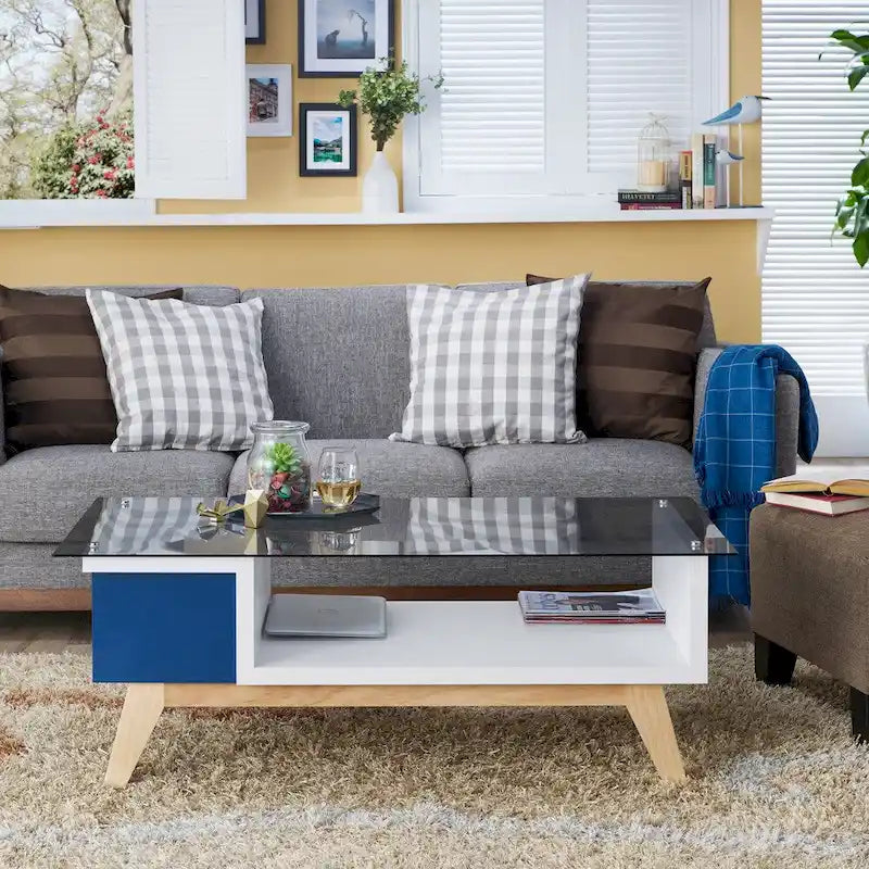 Modern Style 47-Inch Glass-Top Single-Tier Coffee Table