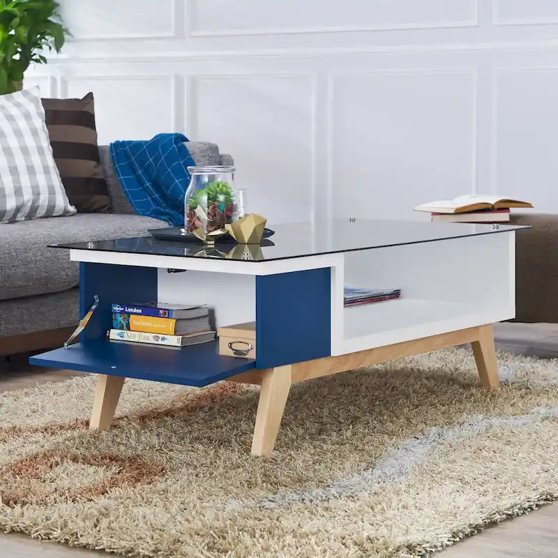 Modern Style 47-Inch Glass-Top Single-Tier Coffee Table