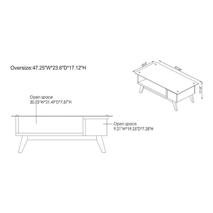 Modern Style 47-Inch Glass-Top Single-Tier Coffee Table