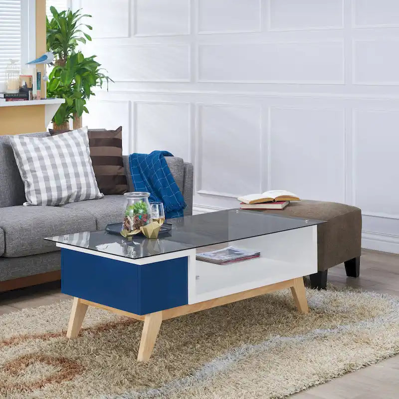 Modern Style 47-Inch Glass-Top Single-Tier Coffee Table
