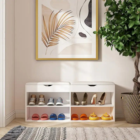 Shoe Storage Bench Padded Cushion Entryway Bench with Flip-Open Box - 47.2Wx21.2D