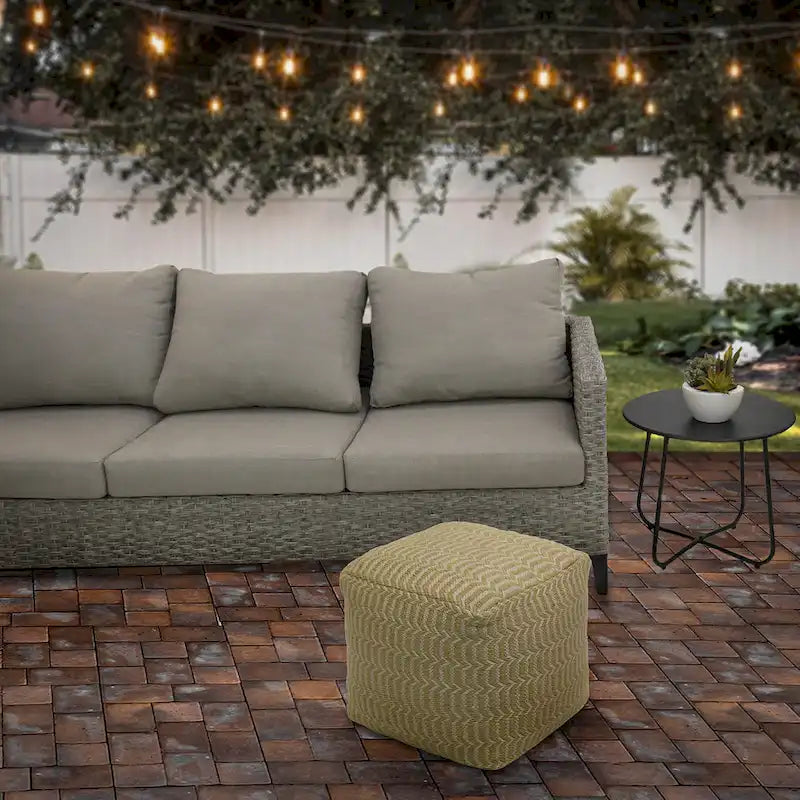 16-Inch Hand-Woven Pouf Footstool, Sand — 16 Inches