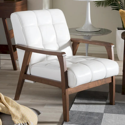 Mid-Century Modern Style White Faux Leather Chair