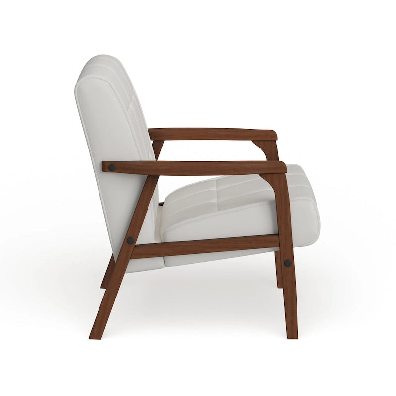 Mid-Century Modern Style White Faux Leather Chair