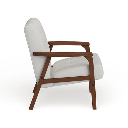 Mid-Century Modern Style White Faux Leather Chair