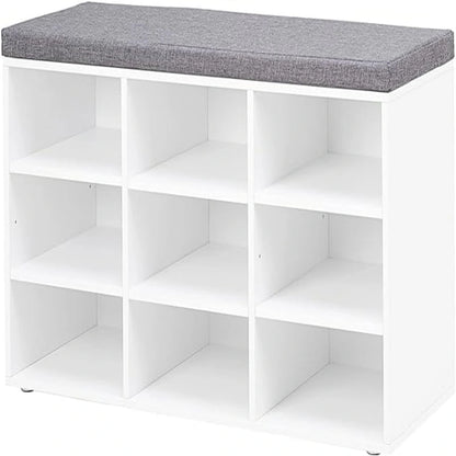 Shoe Storage Bench with 9 Cubbies - 11.8D x 31.5W x 18.9H