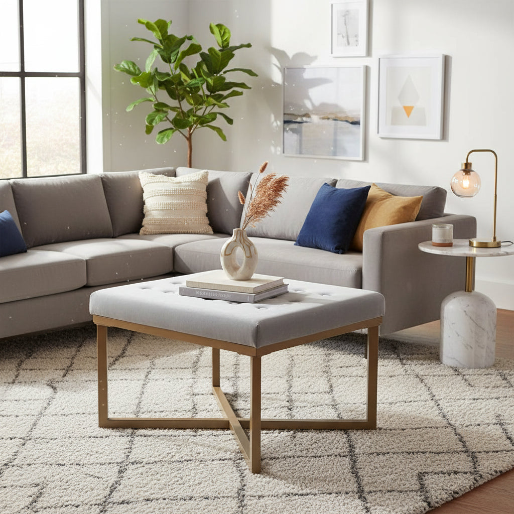 Silver Orchid Sid Velvet Tufted Ottoman