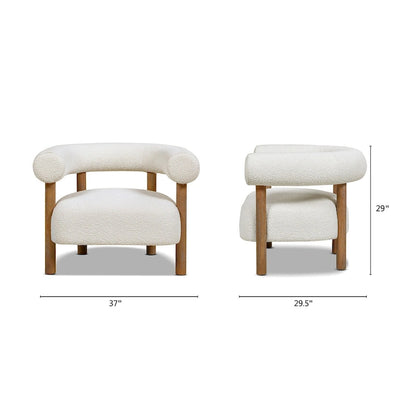37 Mid-Century Modern Style Barrel Armchair with Bouclé and Sherpa Accents