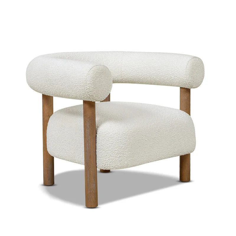 37 Mid-Century Modern Style Barrel Armchair with Bouclé and Sherpa Accents