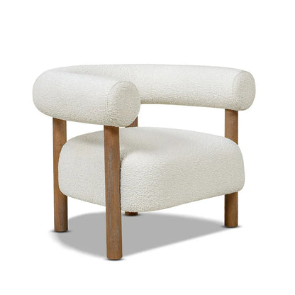 37 Mid-Century Modern Style Barrel Armchair with Bouclé and Sherpa Accents