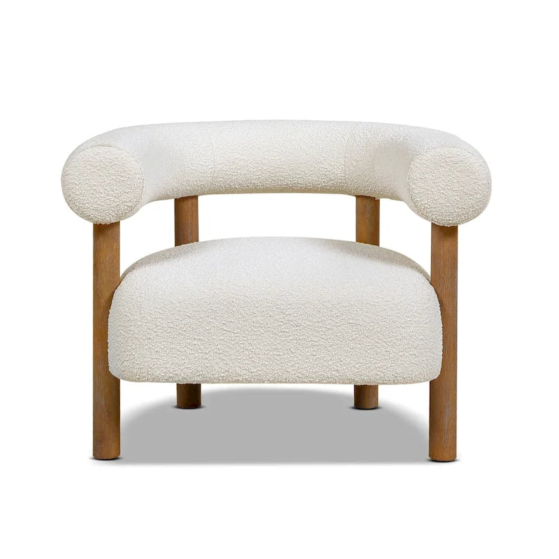37 Mid-Century Modern Style Barrel Armchair with Bouclé and Sherpa Accents