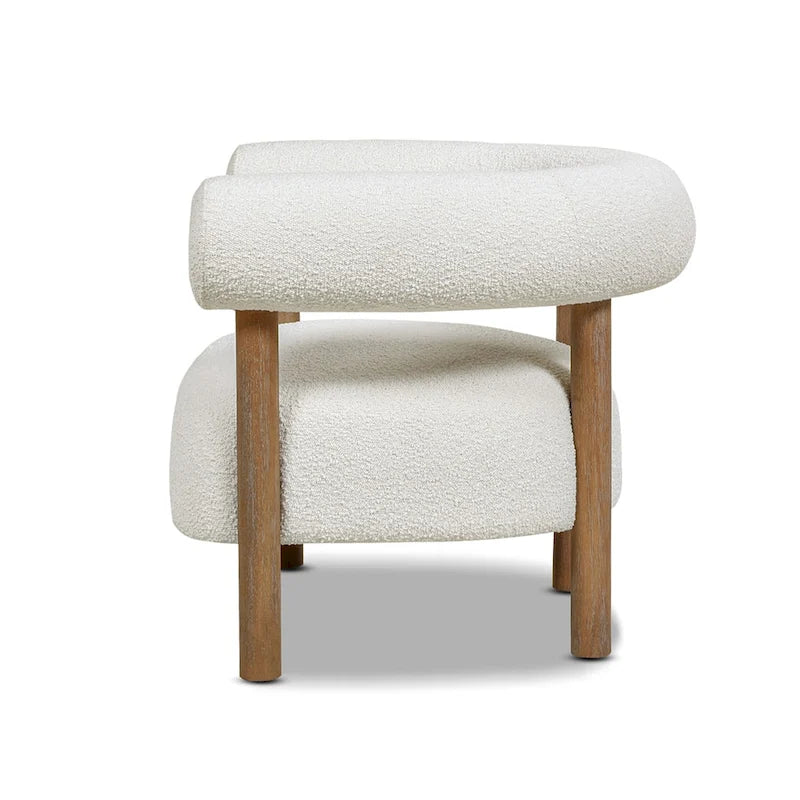 37 Mid-Century Modern Style Barrel Armchair with Bouclé and Sherpa Accents