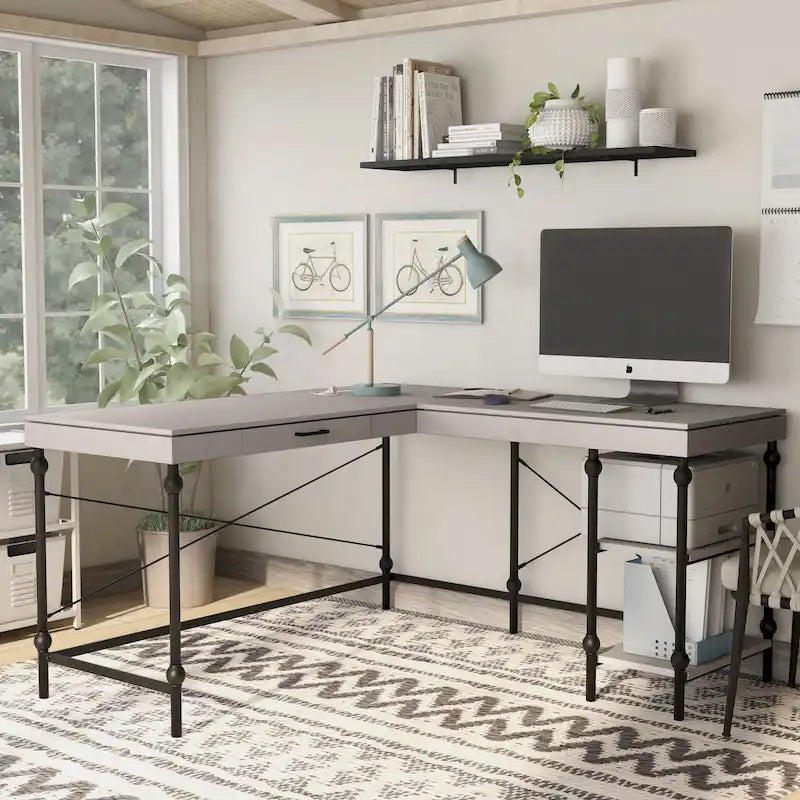 59-Inch Metal L-Shaped Computer Desk (With Usb Ports)
