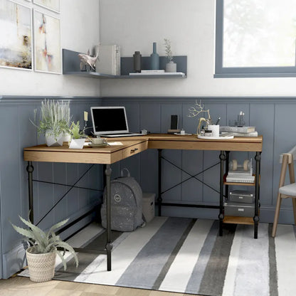 59-Inch Metal L-Shaped Computer Desk (With Usb Ports)
