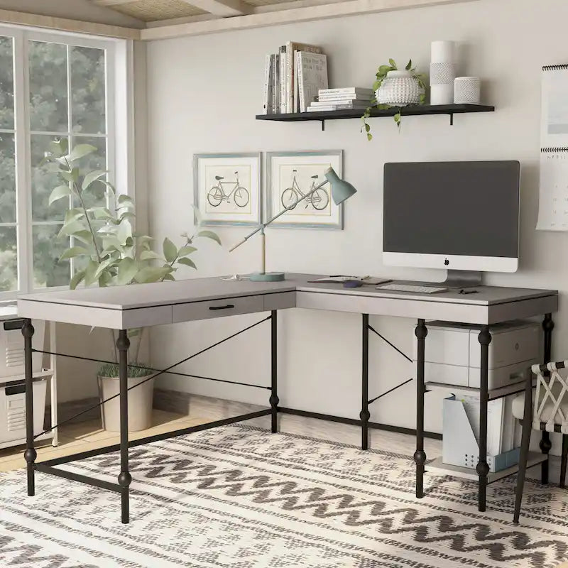 59-Inch Metal L-Shaped Computer Desk (With Usb Ports)