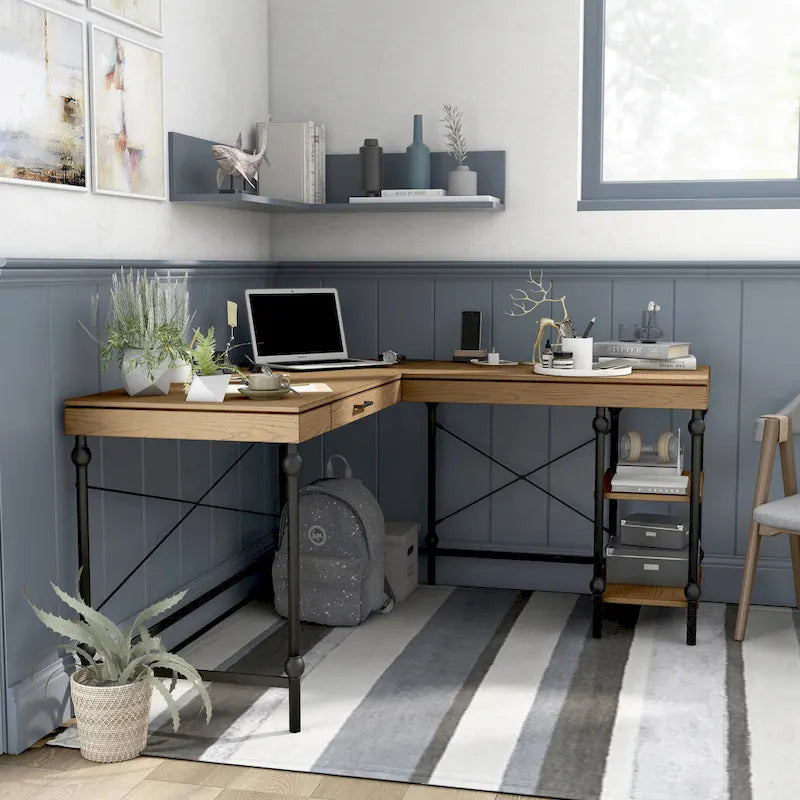 59-Inch Metal L-Shaped Computer Desk (With Usb Ports)