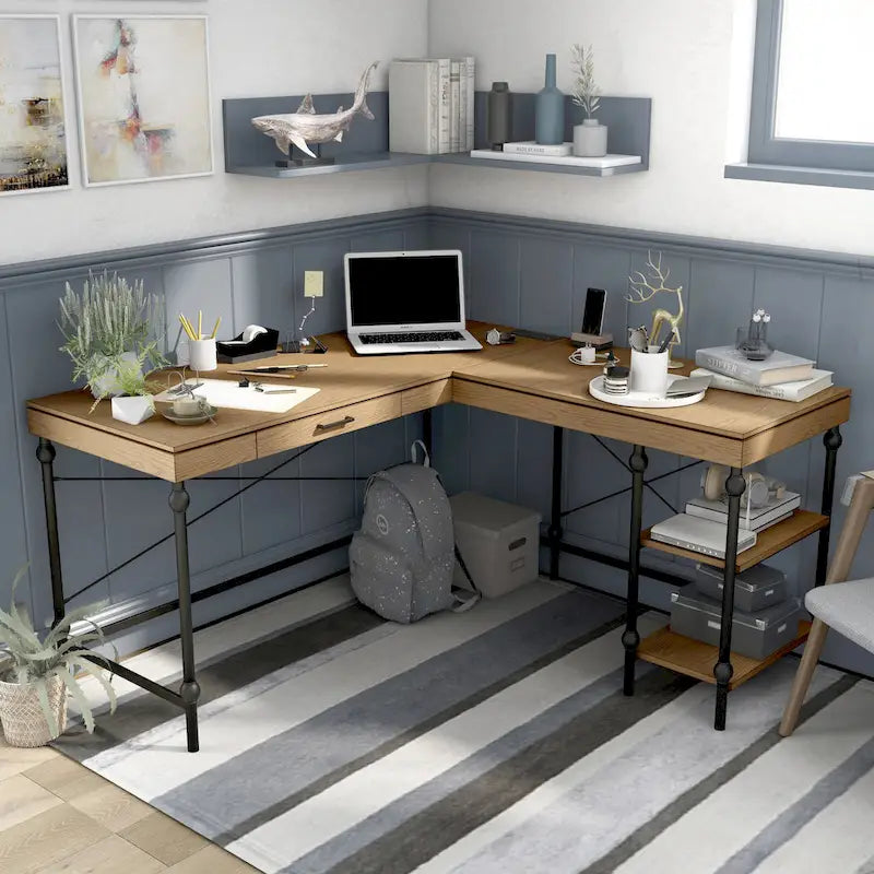 59-Inch Metal L-Shaped Computer Desk (With Usb Ports)