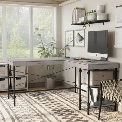 59-Inch Metal L-Shaped Computer Desk (With Usb Ports)