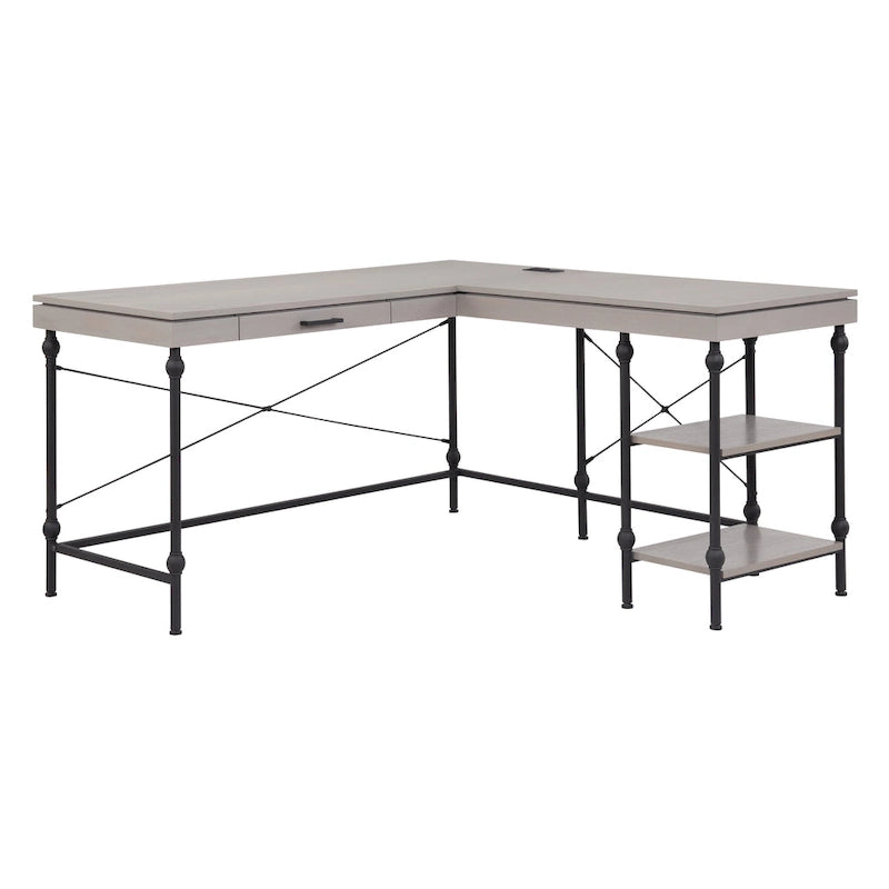 59-Inch Metal L-Shaped Computer Desk (With Usb Ports)