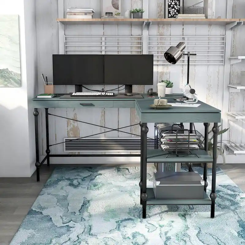 59-Inch Metal L-Shaped Computer Desk (With Usb Ports)