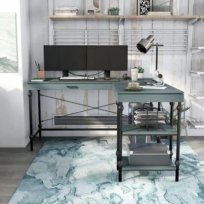 59-Inch Metal L-Shaped Computer Desk (With Usb Ports)