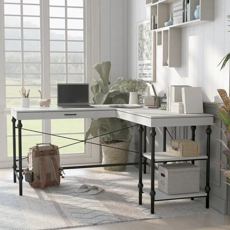 59-Inch Metal L-Shaped Computer Desk (With Usb Ports)