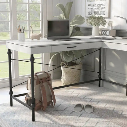 59-Inch Metal L-Shaped Computer Desk (With Usb Ports)