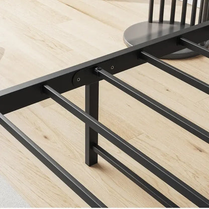 Metal&Wood Platform Bed with Storage Linen Headboard and Charging Station