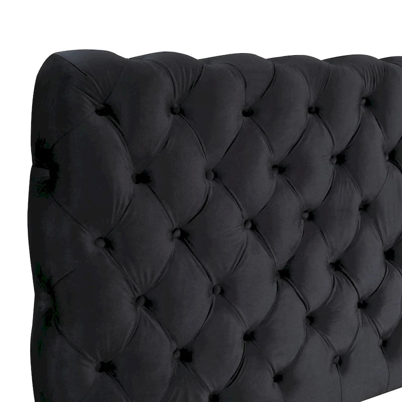Velvet Upholstered Tufted Bed, King Size, Black