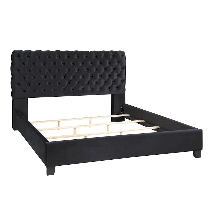 Velvet Upholstered Tufted Bed, King Size, Black