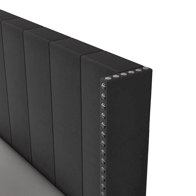 Tufted Upholstered Bed Frame — Low-Profile Velvet Platform Bed with Extended Wingback Headboard