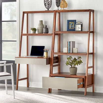 Nordic-Style Trapezoidal Desk and Bookshelf 2-Piece Set
