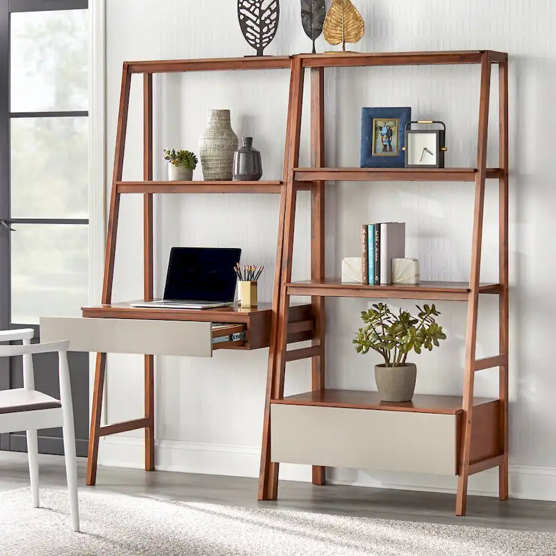 Nordic-Style Trapezoidal Desk and Bookshelf 2-Piece Set