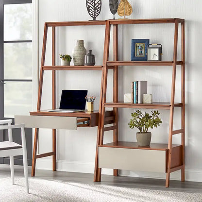 Nordic-Style Trapezoidal Desk and Bookshelf 2-Piece Set
