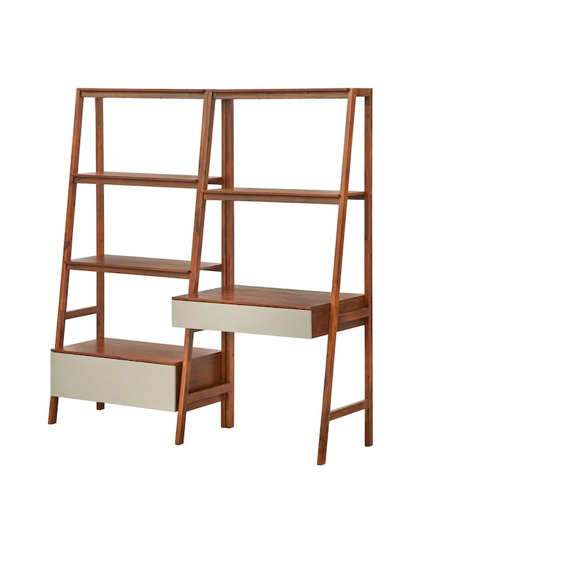 Nordic-Style Trapezoidal Desk and Bookshelf 2-Piece Set