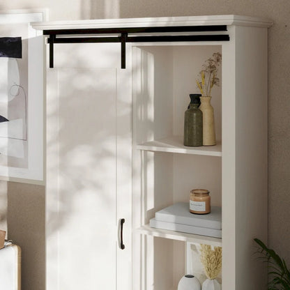 Farmhouse Storage Cabinet with Adjustable Shelves and Sliding Barn Door - 16.75D x 36.25W x 68H