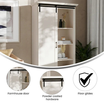 Farmhouse Storage Cabinet with Adjustable Shelves and Sliding Barn Door - 16.75D x 36.25W x 68H