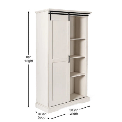 Farmhouse Storage Cabinet with Adjustable Shelves and Sliding Barn Door - 16.75D x 36.25W x 68H