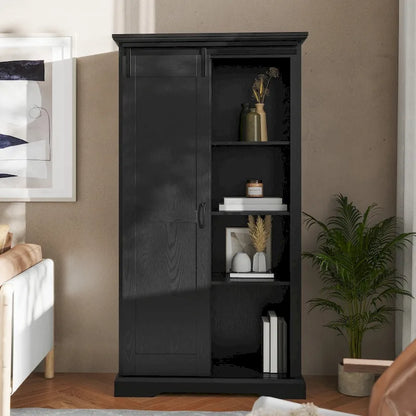Farmhouse Storage Cabinet with Adjustable Shelves and Sliding Barn Door - 16.75D x 36.25W x 68H