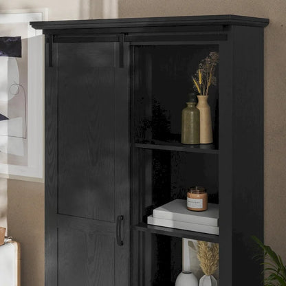 Farmhouse Storage Cabinet with Adjustable Shelves and Sliding Barn Door - 16.75D x 36.25W x 68H