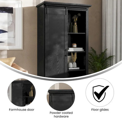 Farmhouse Storage Cabinet with Adjustable Shelves and Sliding Barn Door - 16.75D x 36.25W x 68H