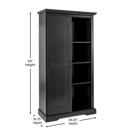Farmhouse Storage Cabinet with Adjustable Shelves and Sliding Barn Door - 16.75D x 36.25W x 68H