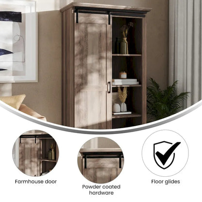Farmhouse Storage Cabinet with Adjustable Shelves and Sliding Barn Door - 16.75D x 36.25W x 68H
