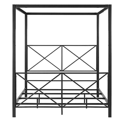 Modern Black Metal Four-Poster Canopy Bed Frame