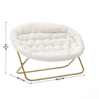 Double Folding Synthetic Fur Saucer Chair with 2 Ottomans