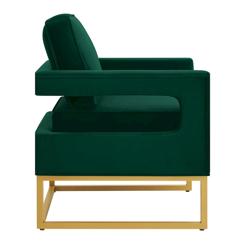Modern Style Velvet Accent Chair with Gold Metal Base